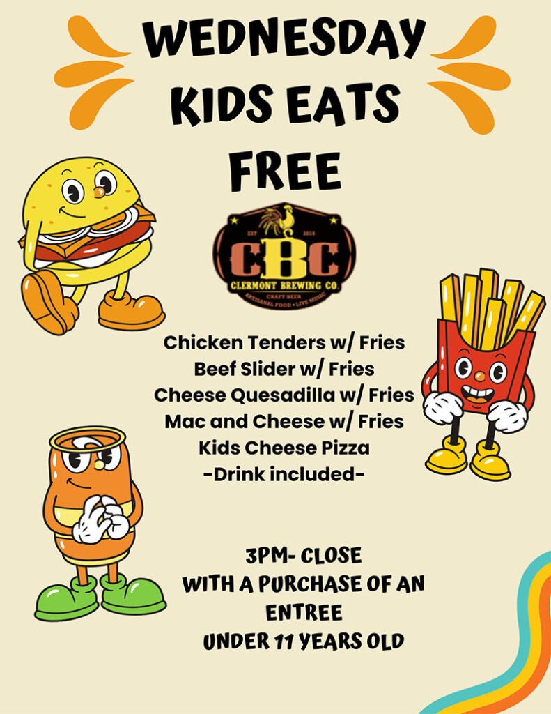 Wednesday Kids Eat Free at Clermont Brewing Company